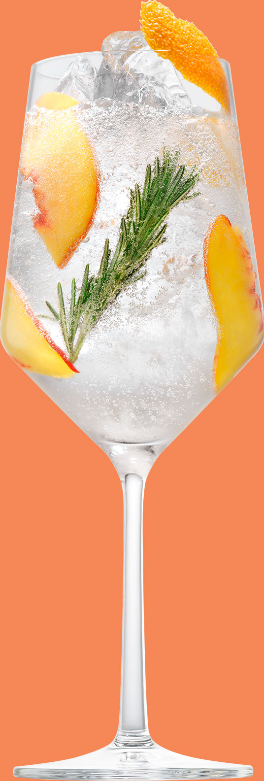 Glass of White Peach & Rosemary Essences cocktail